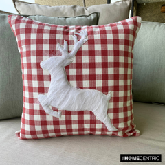 Furry Antlers - Red Cotton Decorative Throw Cushion Cover