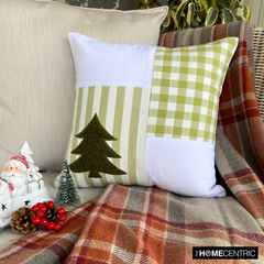 Xmas Tree Check - Green Cotton Checkered Decorative Throw Cushion Cover