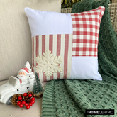 Snowflake Check - Red Cotton Christmas Snowflake Throw Cushion Cover