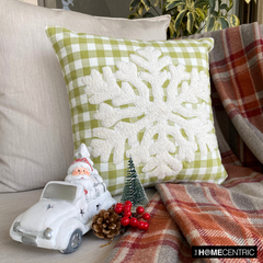 Snowdust Flake - Green Cotton Decorative Throw Cushion Cover