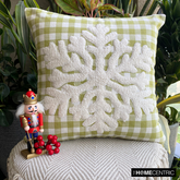 Snowdust Flake - Green Cotton Decorative Throw Cushion Cover