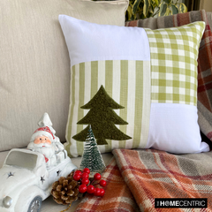 Xmas Tree Check - Green Cotton Checkered Decorative Throw Cushion Cover