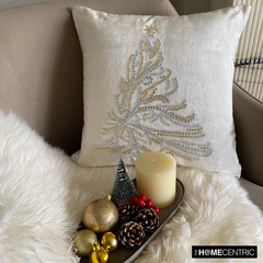 Crystal Pine - White Velvet Decorative Throw Cushion Cover
