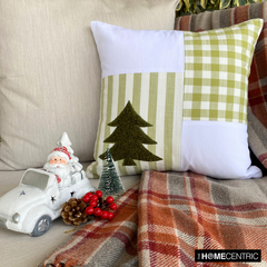 Xmas Tree Check - Green Cotton Checkered Decorative Throw Cushion Cover