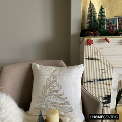 Crystal Pine - White Velvet Decorative Throw Cushion Cover