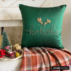 Ho Ho Cheer - Green Silk Decorative Throw Cushion Cover
