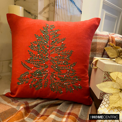 Xmas Evergreen - Red & Green Cotton Linen Decorative Throw Cushion Cover