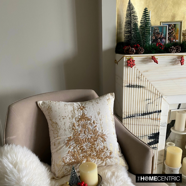 Ornamental Tree - Gold Velvet Decorative Throw  Cushion Cover
