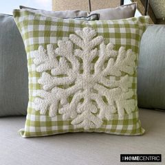 Snowdust Flake - Green Cotton Decorative Throw Cushion Cover