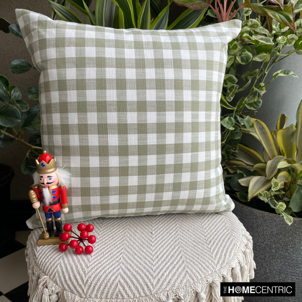 Checkmate Green - Green Cotton Decorative Throw Cushion Cover