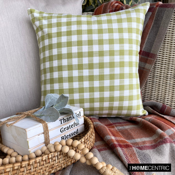 Checkmate Verde - Green Cotton Checkered Throw Cushion Cover