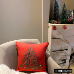 Xmas Evergreen - Red & Green Cotton Linen Decorative Throw Cushion Cover