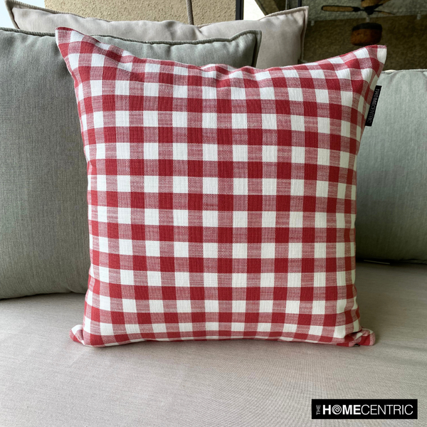 Checkmate Red - Red Cotton Decorative Throw Cushion Cover