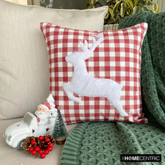 Furry Antlers - Red Cotton Decorative Throw Cushion Cover