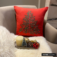 Xmas Evergreen - Red & Green Cotton Linen Decorative Throw Cushion Cover