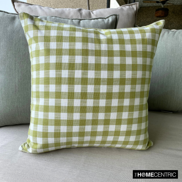 Checkmate Verde - Green Cotton Checkered Throw Cushion Cover