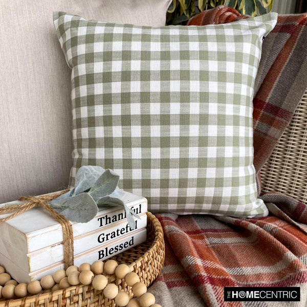 Checkmate Green - Green Cotton Decorative Throw Cushion Cover
