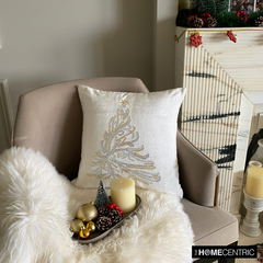 Crystal Pine - White Velvet Decorative Throw Cushion Cover