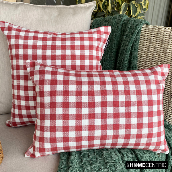 Checkmate Red - Red Cotton Decorative Throw Cushion Cover