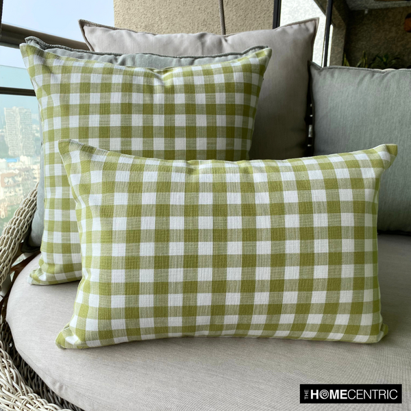 Checkmate Verde - Green Cotton Checkered Throw Cushion Cover