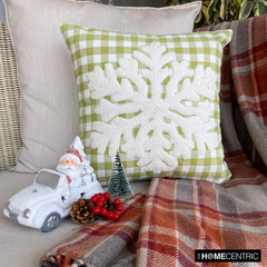 Snowdust Flake - Green Cotton Decorative Throw Cushion Cover
