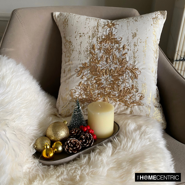 Ornamental Tree - Gold Velvet Decorative Throw  Cushion Cover