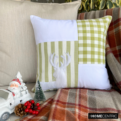Reindeer Check - Green Cotton Decorative Throw Cushion Cover