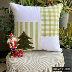 Xmas Tree Check - Green Cotton Checkered Decorative Throw Cushion Cover