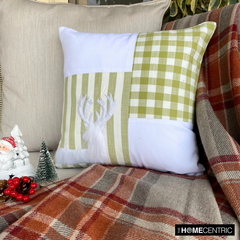 Reindeer Check - Green Cotton Decorative Throw Cushion Cover