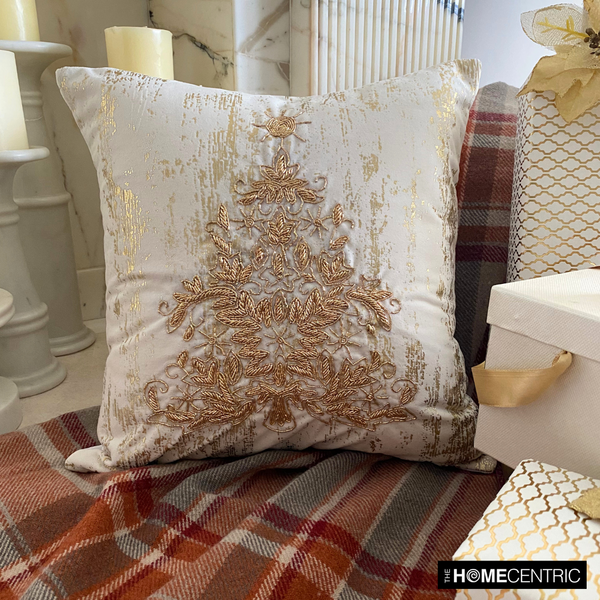 Ornamental Tree - Gold Velvet Decorative Throw  Cushion Cover