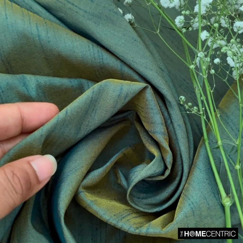 Teal and Yellow Art Silk / Faux Silk Fabric By The Metre