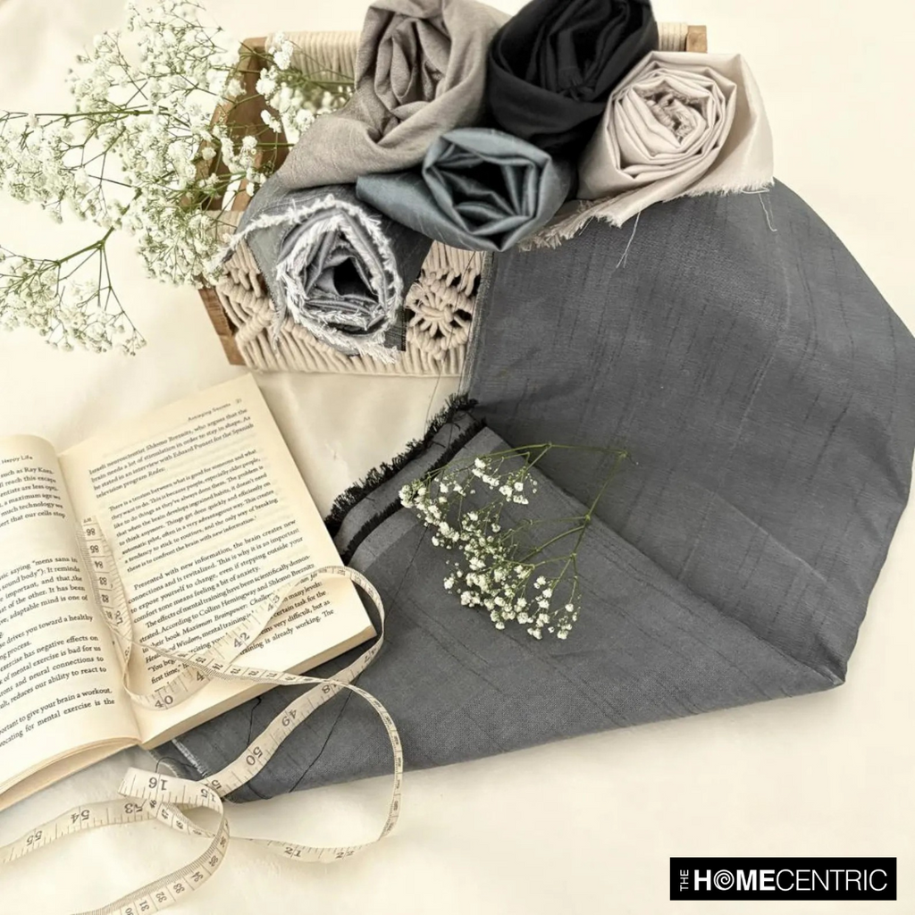 Charcoal Gray Art Silk / Faux Silk Fabric By The Metre