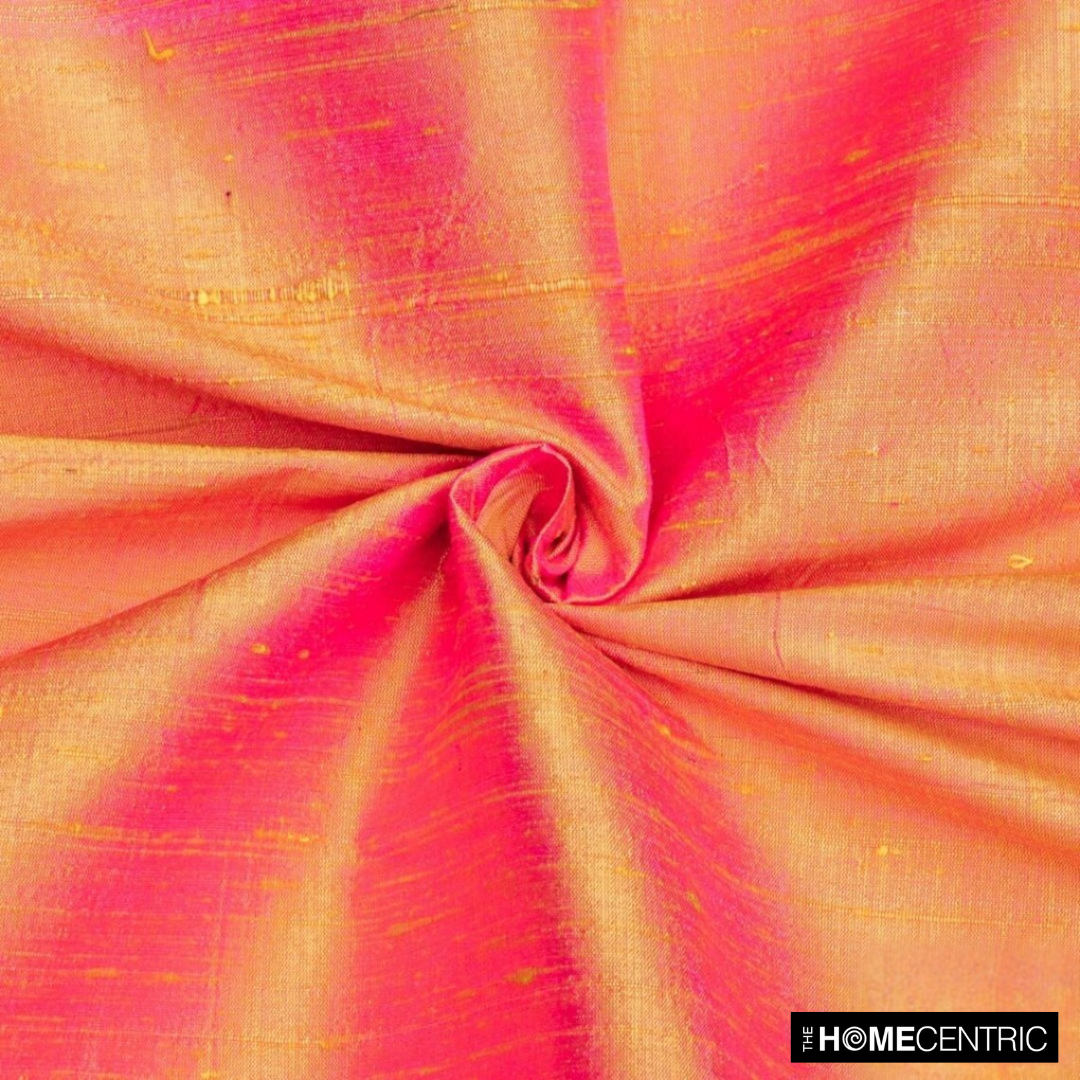 Pink, Yellow Silk Dupioni Fabric By The Metre