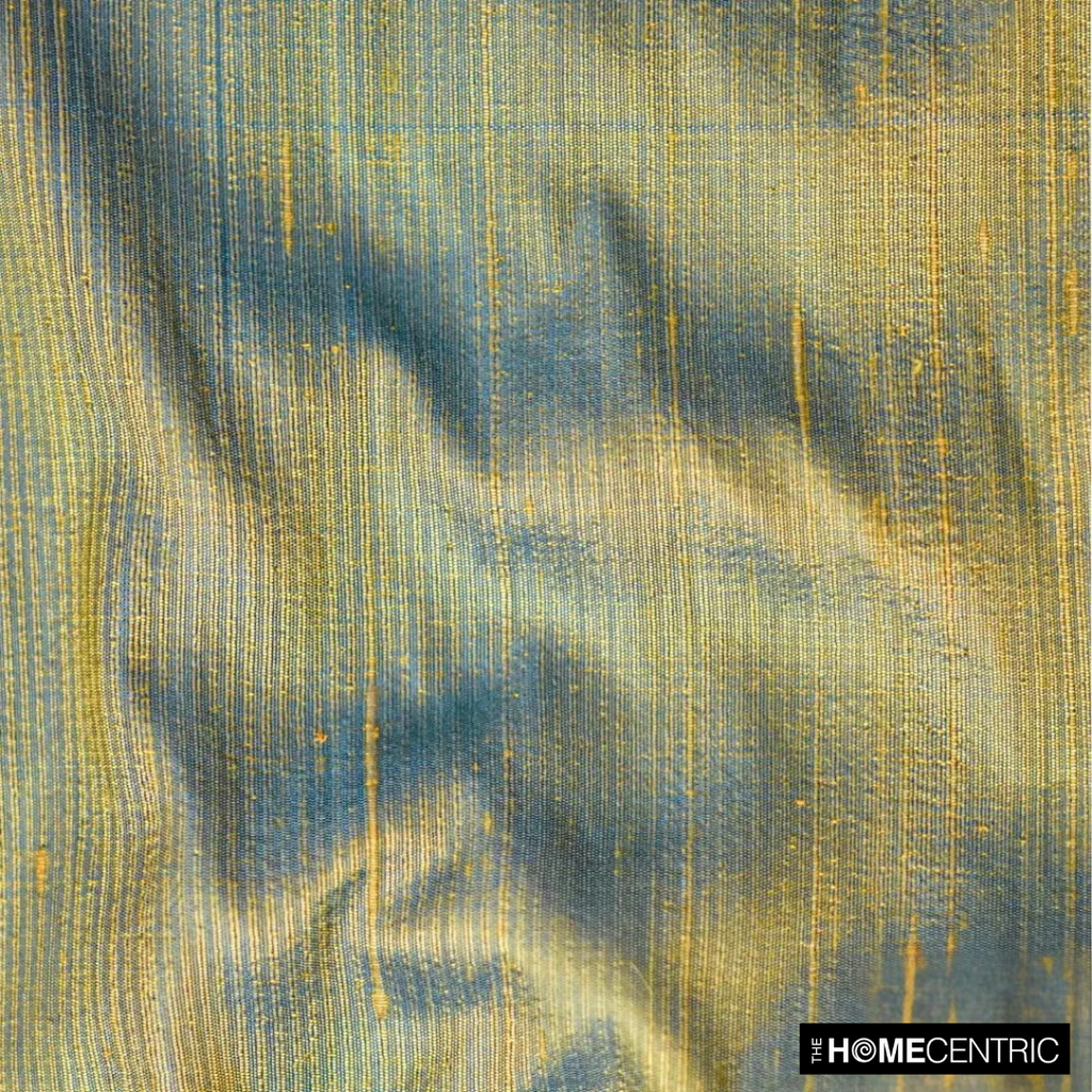 Turquoise, Gold Silk Dupioni Fabric By The Metre