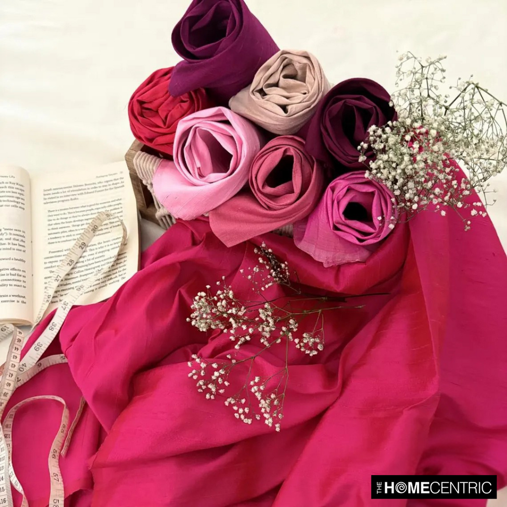 Burgundy 100% Pure Silk Dupioni Fabric By The Metre