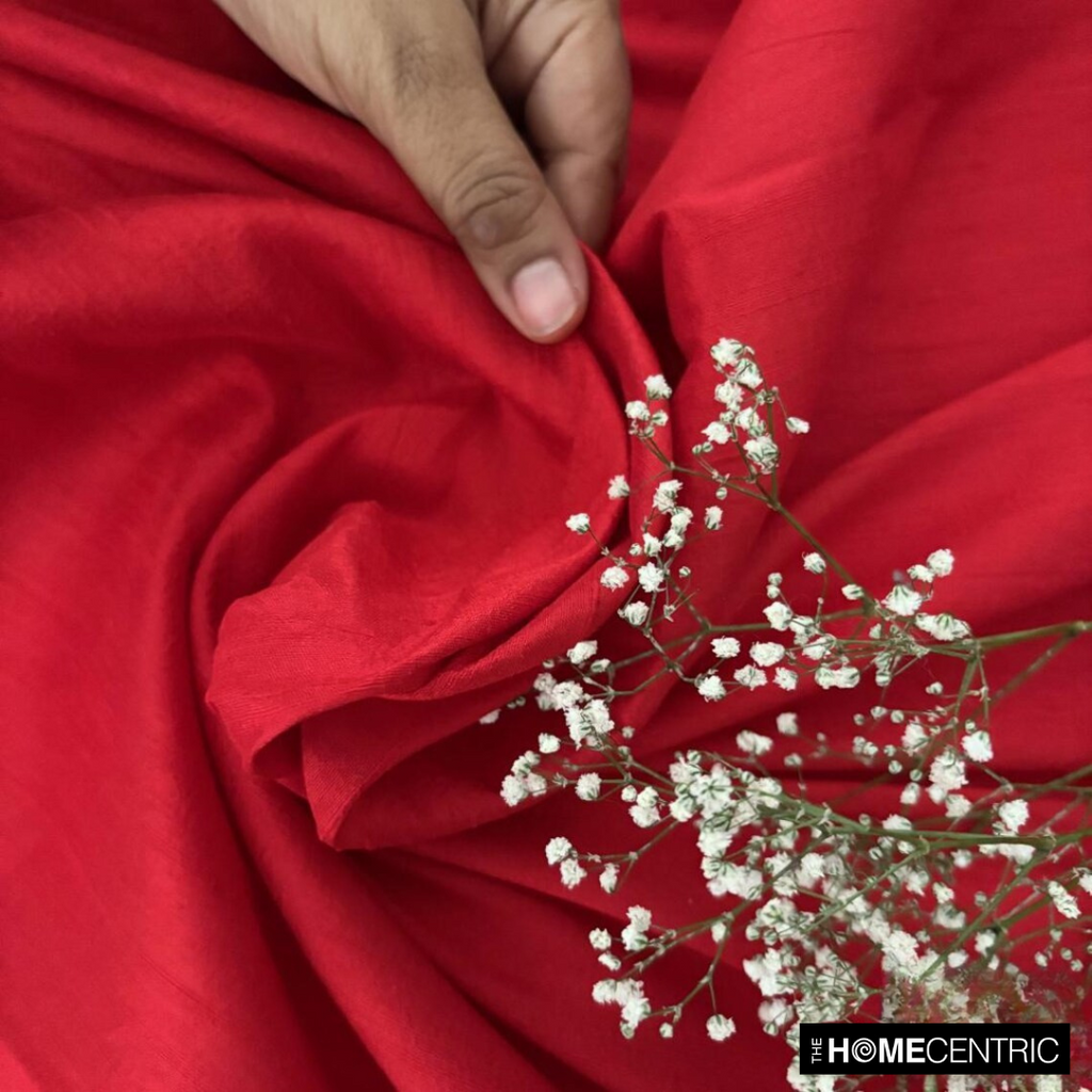 Blood Red 100% Pure Silk Dupioni Fabric By The Metre