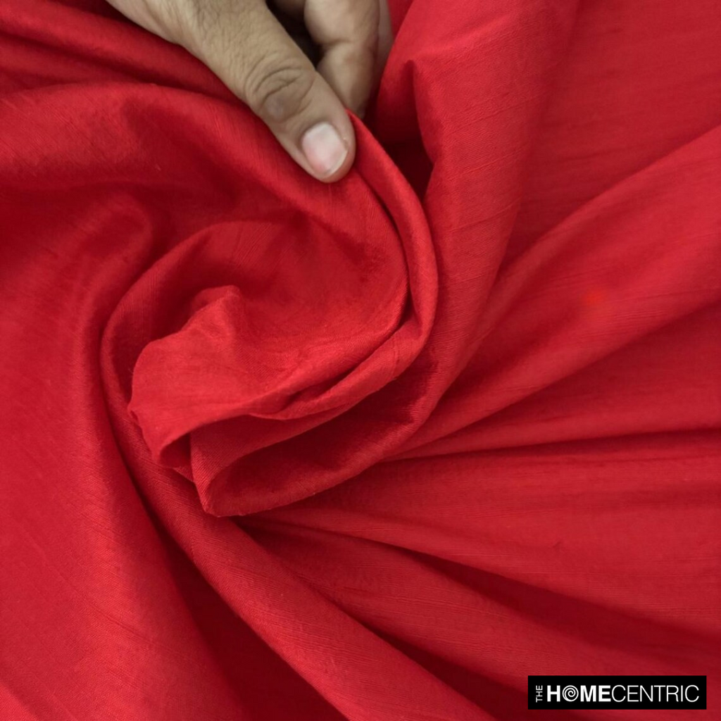 Blood Red 100% Pure Silk Dupioni Fabric By The Metre