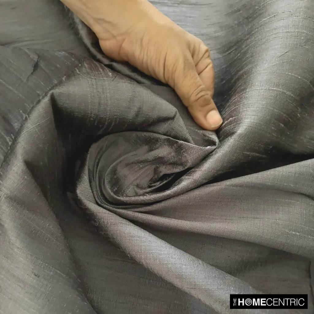 Charcoal Gray 100% Pure Silk Dupioni Fabric By The Metre