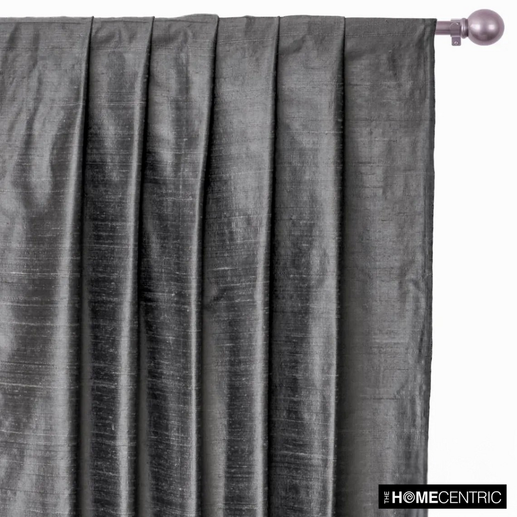 Charcoal Gray 100% Pure Silk Dupioni Fabric By The Metre