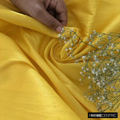 Bright Yellow 100% Pure Silk Dupioni Fabric By The Metre