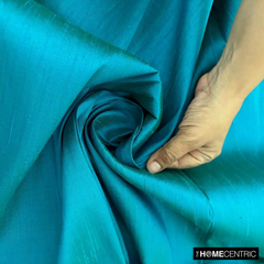 Turquoise Green 100% Pure Silk Dupioni Fabric By The Metre