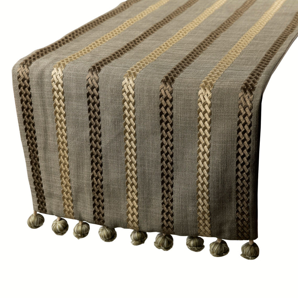 Subtle Stripes - Taupe Green Linen Decorative Table Runners