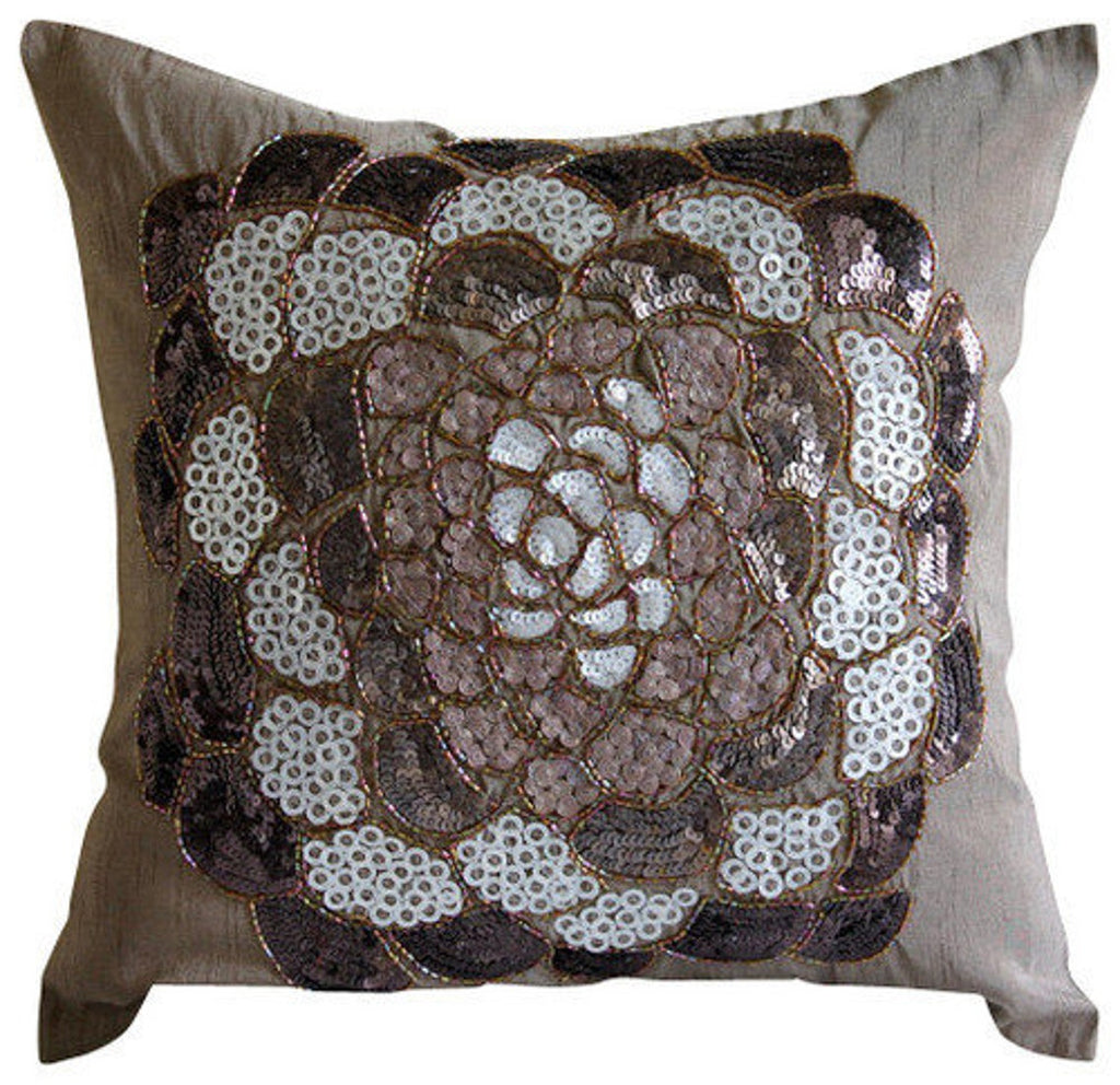 Brown Wildflower - Brown Art Silk Throw Pillow Cover