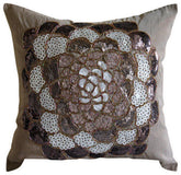 Brown Wildflower - Brown Art Silk Throw Pillow Cover