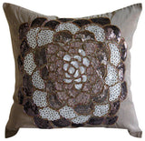 Brown Wildflower - Brown Art Silk Throw Pillow Cover