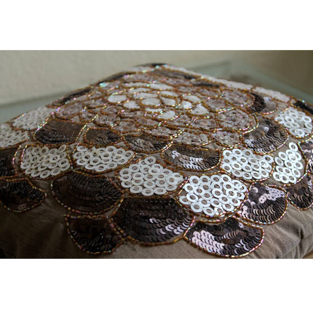 Brown Wildflower - Brown Art Silk Throw Pillow Cover