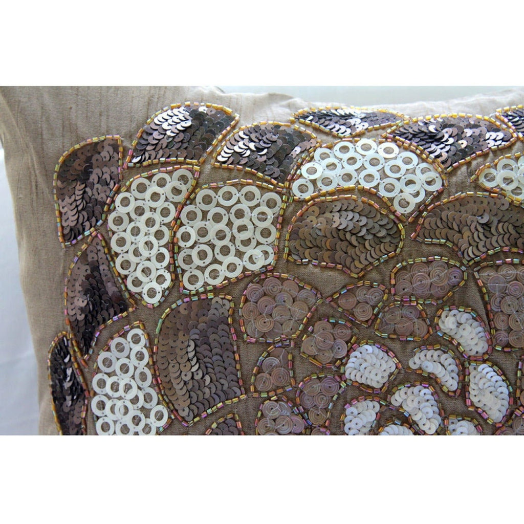 Brown Wildflower - Brown Art Silk Throw Pillow Cover