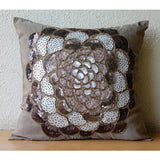 Brown Wildflower - Brown Art Silk Throw Pillow Cover
