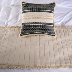 Moroccan Vibe - Linen Beige, Black Decorative Bed Runner and Cushion Cover