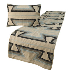 Aztec Armour - Cotton Blue & Ivory Decorative Bed Runner and Cushion Cover